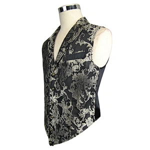 WT012 mystery gothic court patterned single breasted black and silver printed jacquard men vest
