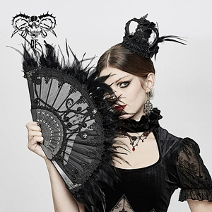 AS048 Gothic embroidery party accessories art craft black sexy ladies feather lace hand fan