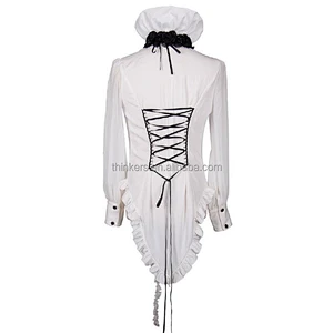 SHT00302 Devil fashion high collar Gothic white men chiffon ruffled dress shirts with bow tie