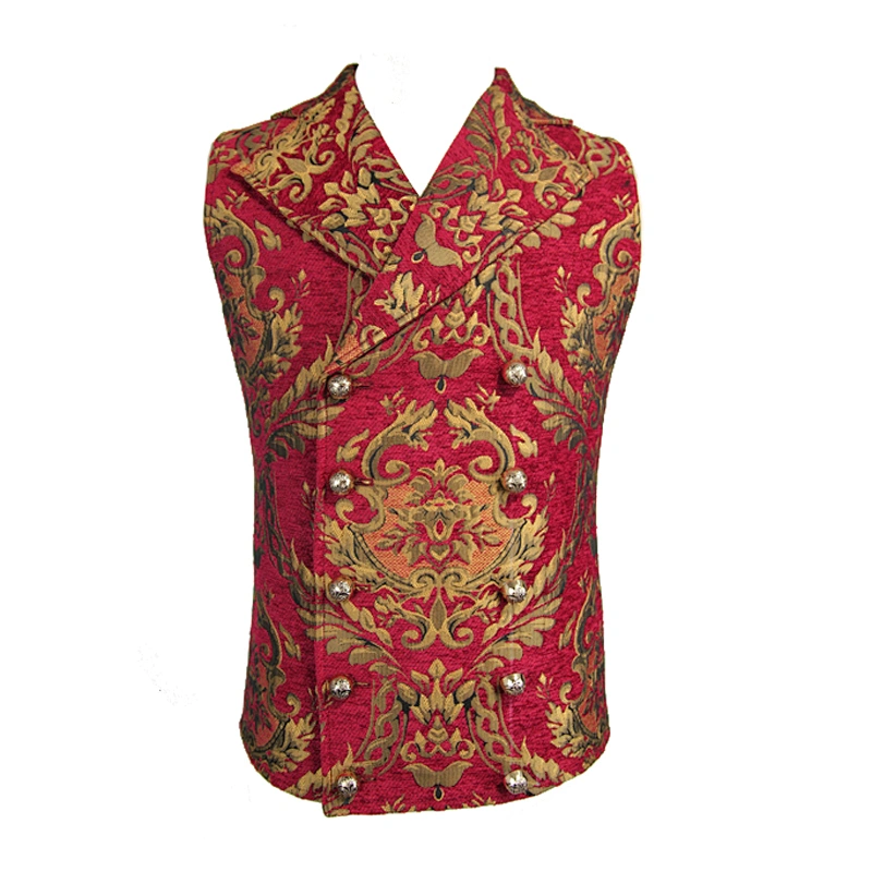 WT01303 western fashion golden and red gothic festival palace patterned flowers jacquard men waistcoat