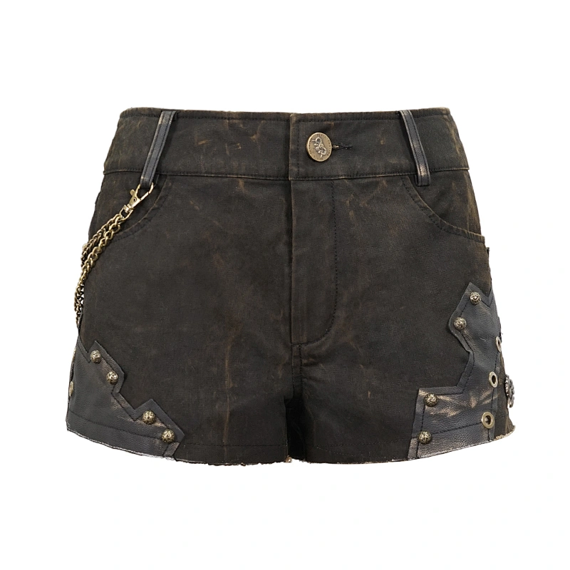 PT143 Devil fashion summer hot girls brown Steampunk Gear nailed shorts with chains
