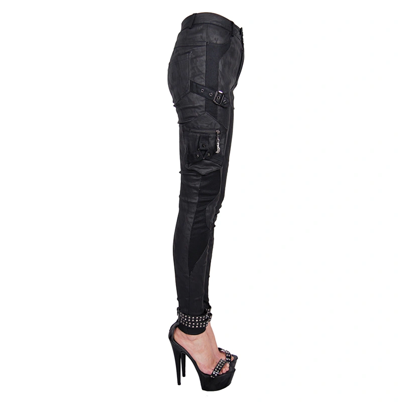 PT016 brand Devil fashion daily life punk dark camouflage floral leather pants with pocket