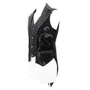 WT049 noble floral patterned leather embroidery black gothic party men velvet waistcoats