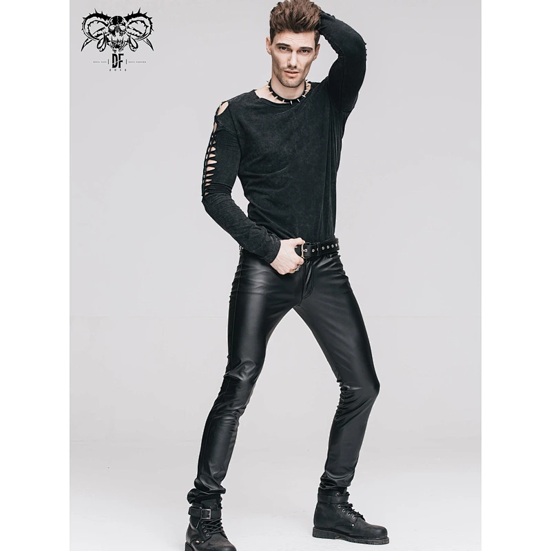 PT022 Devil fashion punk rock style black men leather trousers
