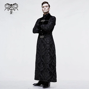 CT107 winter black jacquard metal buckle gothic patterned velveteen long men coat