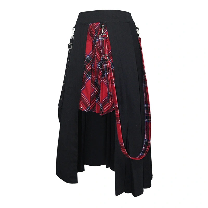 SKT082 summer daily life black and red Scottish sexy young girls punk plaid pleated suspender skirts