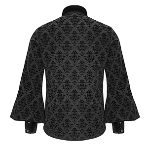 SHT059 devil fashion Gothic black court flocking floral pattern men basic style shirts