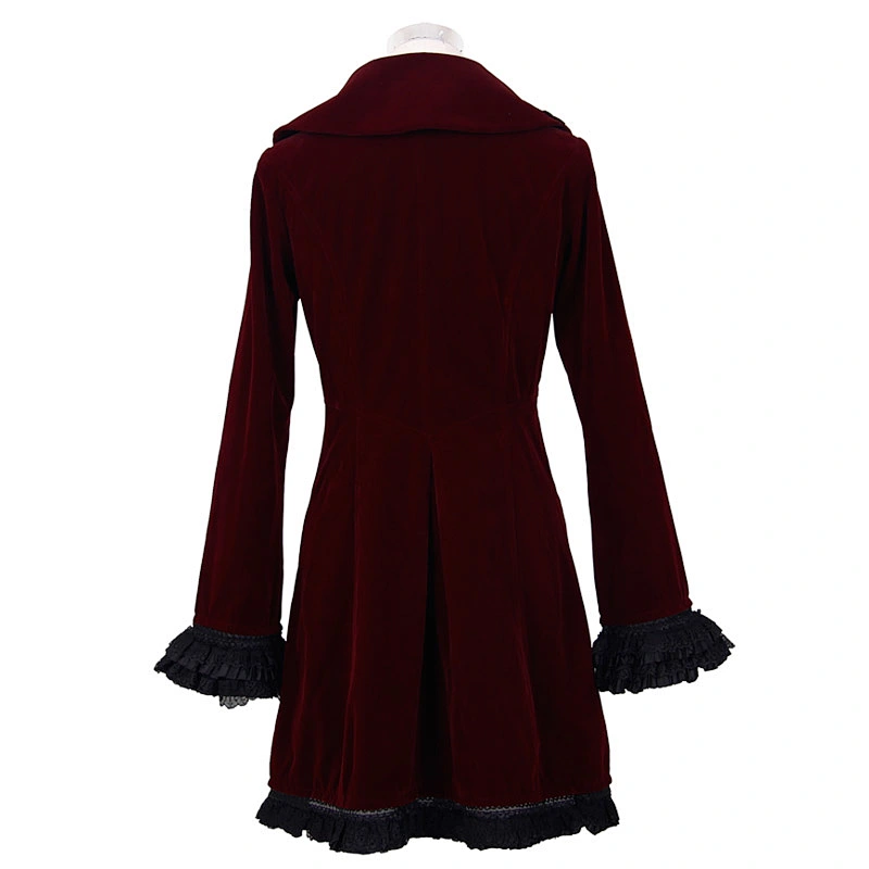 CT00302 Devil fashion wine chinese frog turn down collar crimp lace sleeves velveteen gothic women coats