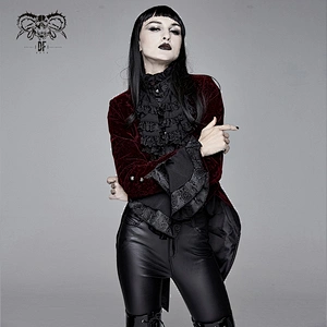 CT13302 ruffled necktie gothic patterned women flared sleeves red short jackets