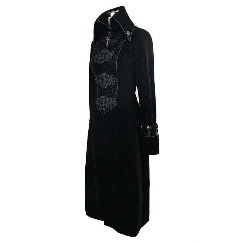 CT06101 Devil fashion Gothic embossed patterned big chinese frog high collar black velvet coats