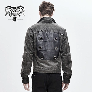 CT13901 Devil fashion gray stand collar zipper up wasteland punk men short jacket with eyelets
