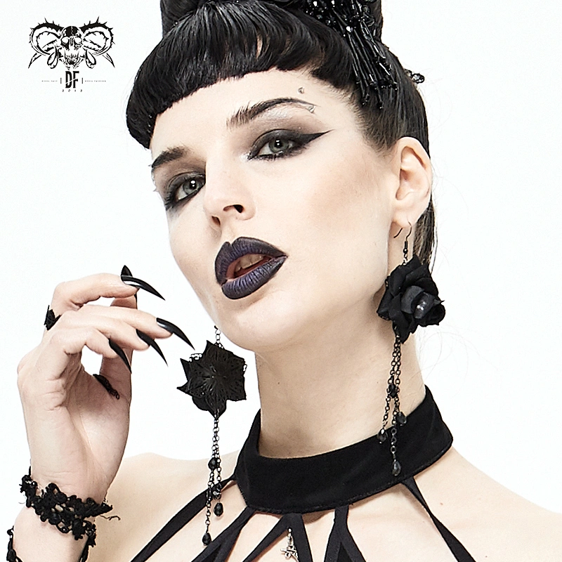 AS093 Devil Fashion beaded chains black roses sexy ladies gothic earrings