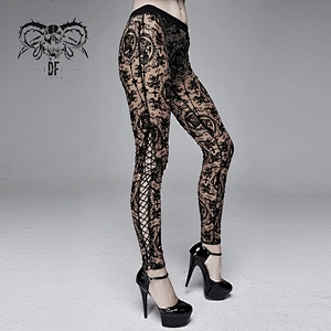 PT10702 Devil fashion apricot gothic patterned elastic waistband sexy women floral mesh leggings