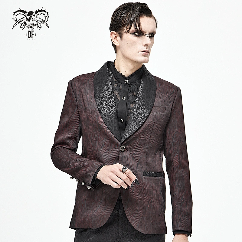 CT175 Devil fashion wine wavy pattern two-tone jacquard Gothic party men basic style suits