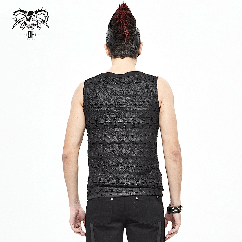 TT163 brand summer broken holes sleeveless stretchy striped punk men vest with chains
