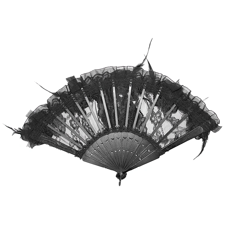 AS050 art craft Gothic pattern lace appliqued black roses flower sexy ladies beaded hand fan