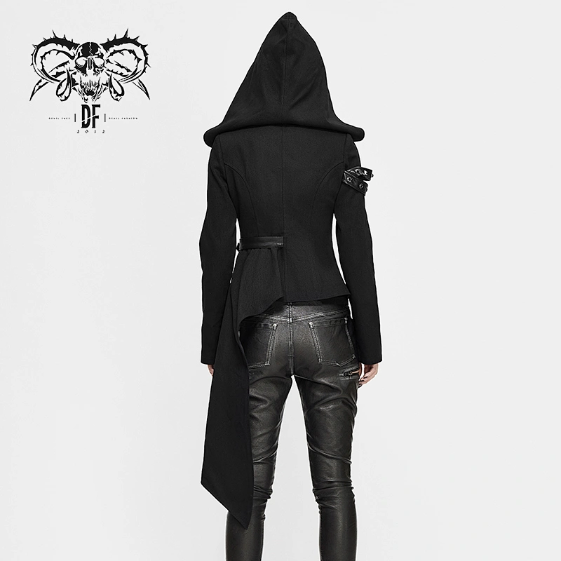CT157 Devil fashion punk fitted women zipper up hooded short jackets with tail