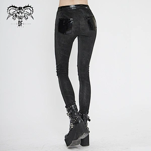 PT125 Devil fashion punk dark fringe patent leather spliced daily life nailed sexy ladies leggings