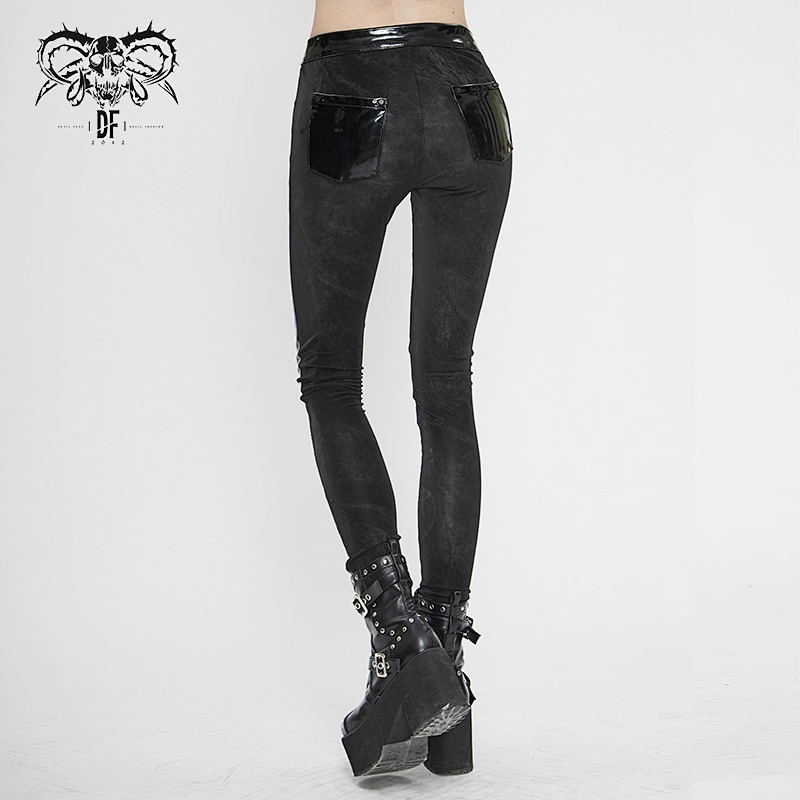 PT125 Devil fashion punk dark fringe patent leather spliced daily life nailed sexy ladies leggings