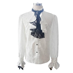 SHT01002 Devil fashion Paisley shining lace sleeves gothic palace white men shirts with bow tie