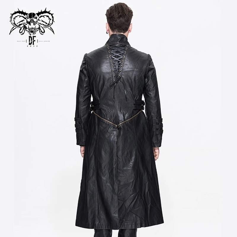 CT03602 Two way handsome men western fashion biker winter punk leather long coat