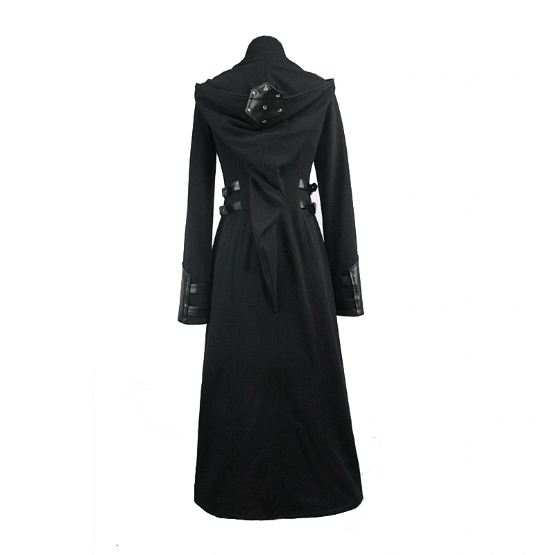 CT090 band punk rock heavy metal inverted pentagram pointed spiked hooded fleece lady coat
