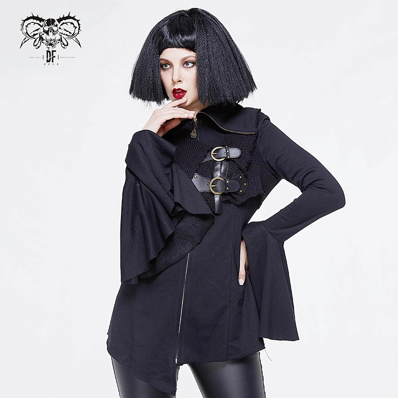 CT113 Woollen vest flared sleeves asymmetrical knit women fleece jackets