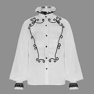 SHT04202 Devil fashion coffin gothic floral hand embroidered braid white chiffon men shirts