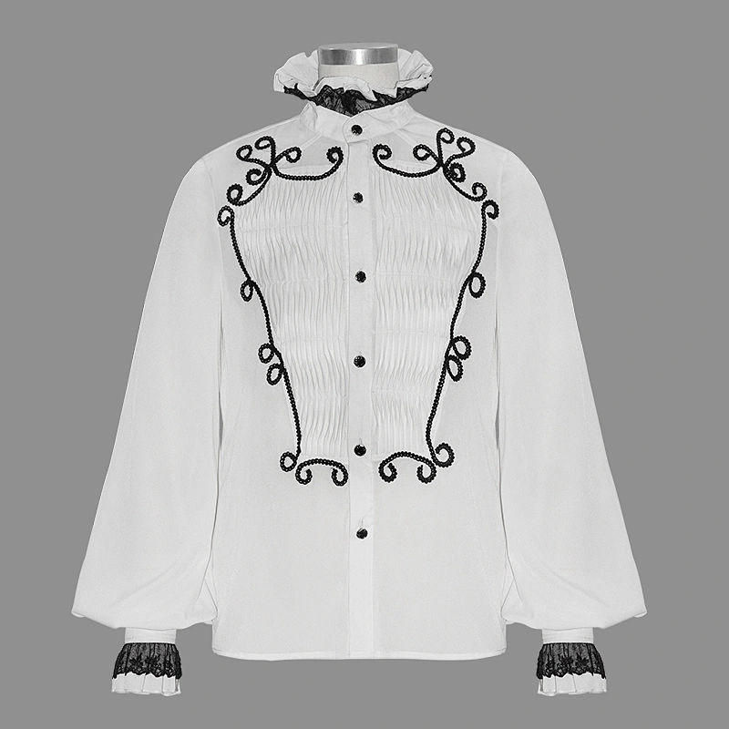 SHT04202 Devil fashion coffin gothic floral hand embroidered braid white chiffon men shirts