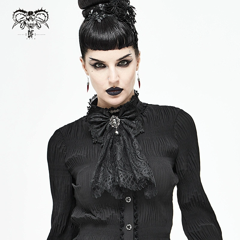 AS07301 Devil fashion sexy women Gothic dark textured jacquard eyelash lace bow jeweled neck tie