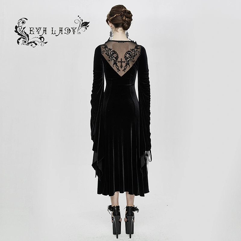 ESKT026 Eva lady ball lace back sexy women skinny black velvet straight evening dress