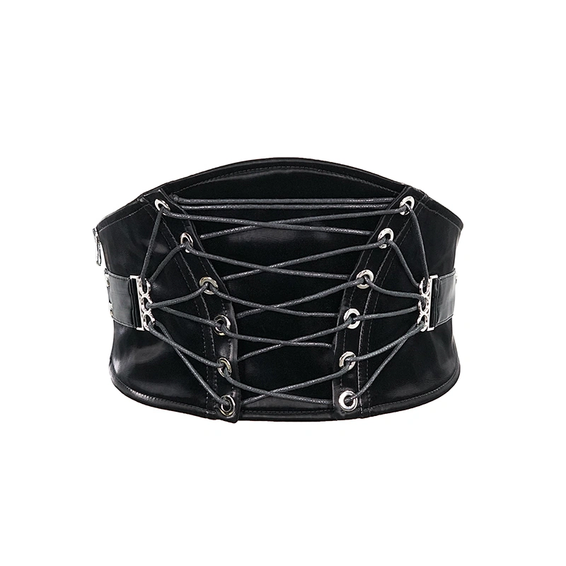 AS046 newest devil fashion gloss punk black Fan-shaped women lace up leather corset