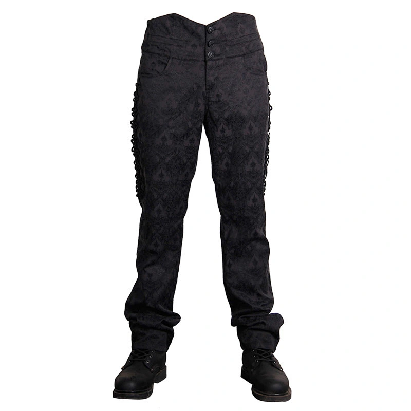 PT010 Devil western fashion gentlemen jacquard black gothic patterned high waisted trousers