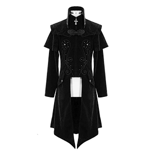 CT13401 black hand embroidery shawl collar men gothic velveteen long coat