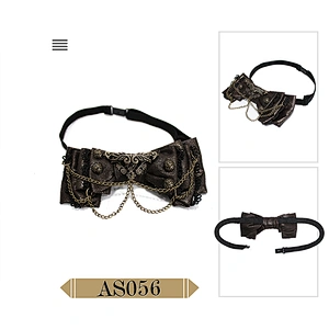 AS056 Devil fashion vintage girls cosplay steampunk women shirt coffee bow tie with metal chain