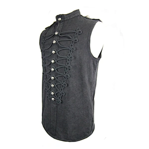 TT091 summer military uniform punk style chinese frog button sleeveless black cotton men T-shirts
