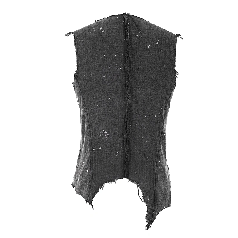 TT127 summer biker spliced worn out darkness V neck punk rock men vest with loops
