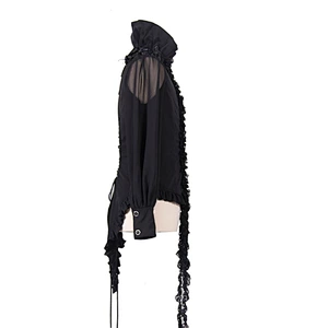 SHT00301 Devil fashion romantic gothic party high collar tying black men chiffon shirts with flounce
