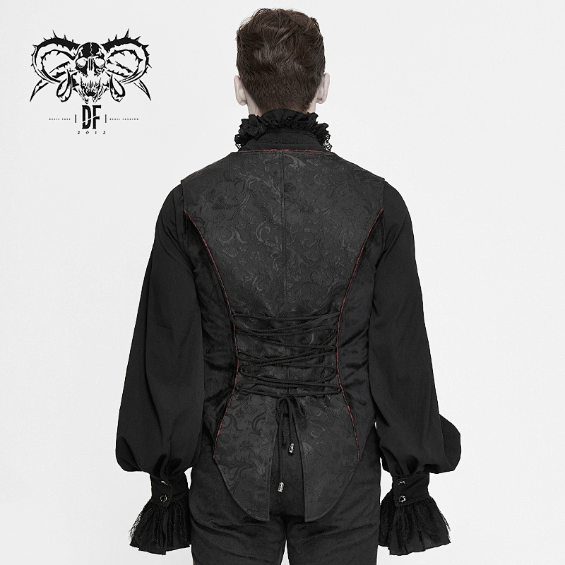 WT05601 gothic black dark fringe jacquard plate buttons contrast color men waistcoat