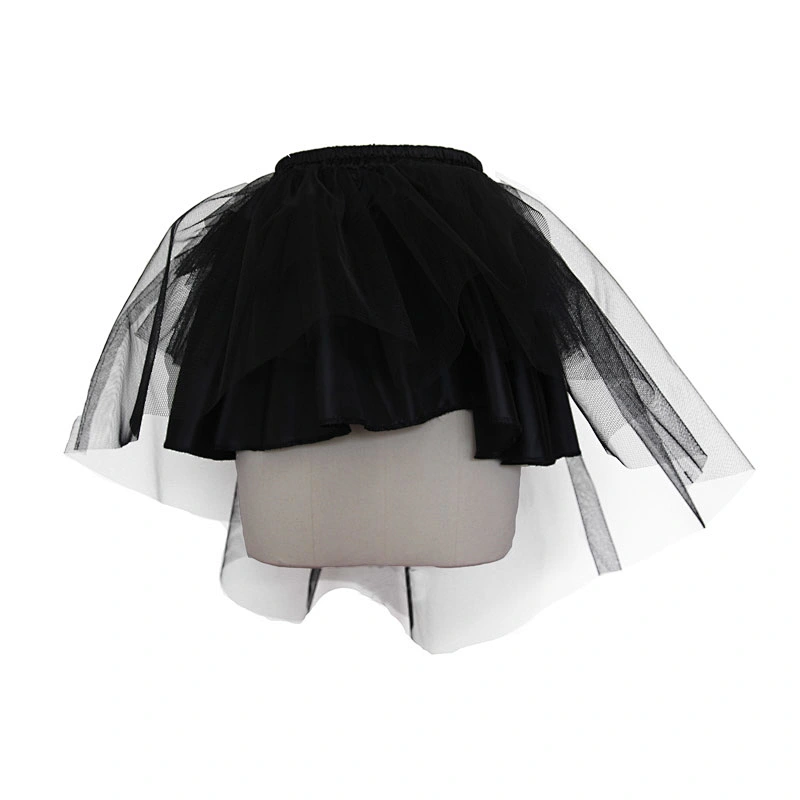 SKT00201 Devil fashion elastic waistband black hard mesh gown underskirt short front and long back bustle