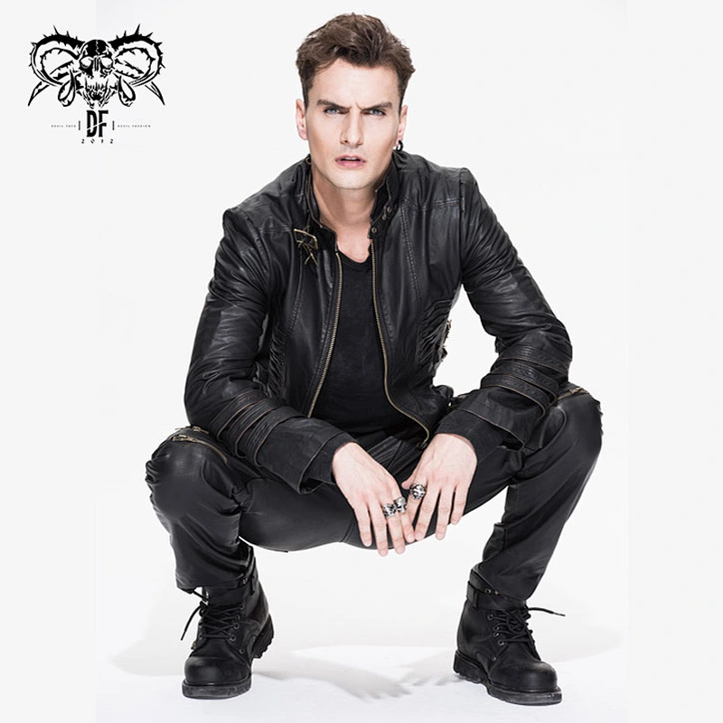 CT03602 Two way handsome men western fashion biker winter punk leather long coat