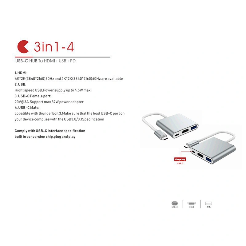 3 in 1 USB Type C USB-C to USB3.0 PD HDTV multi hub for Nintendo Switch