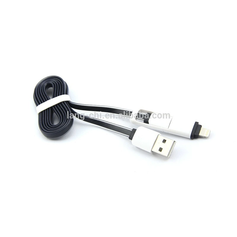 MFi certified 8pin and mirco 2 in 1 Flat usb data cable