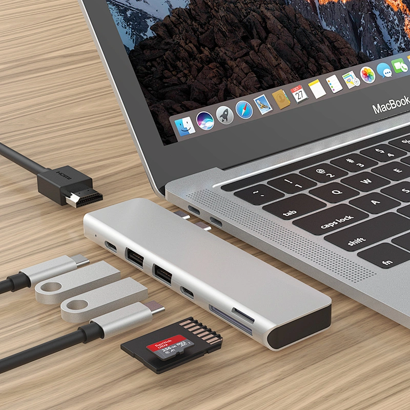 7in2 USB-C HUB USB3.0*2+PD Charging+ USB C /F + SD &TF card reader