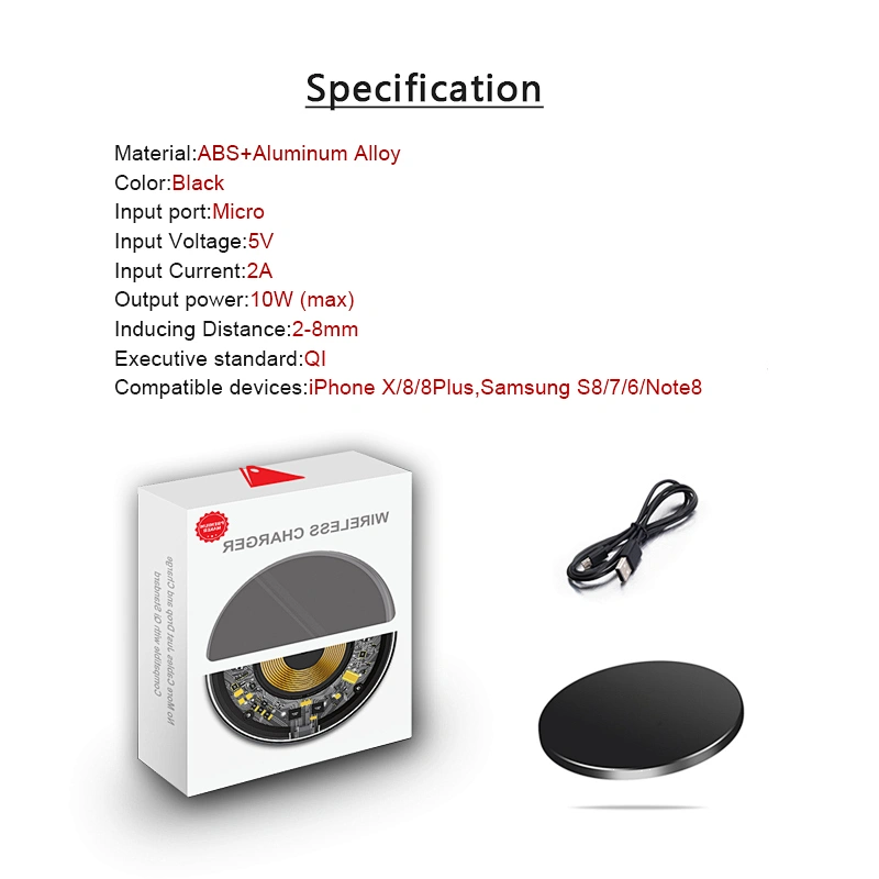 Factory Wholesale quick Charger 10W 7.5W output Qi Standard Wireless Charger for small phone