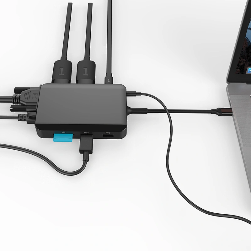 The new 9in1 USB-C HUB HDMI(30HZ)*2+USB3.0*2 +PD CHARGING + RJ45 + VGA + SD reader + 3.5mm Audio Jacket