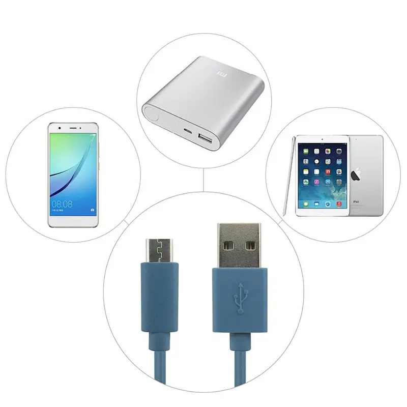 Light blue 2.4 A Nylon Micro Cable Charging and Data Transfer Micro USB Cable For Android Mobile Devices