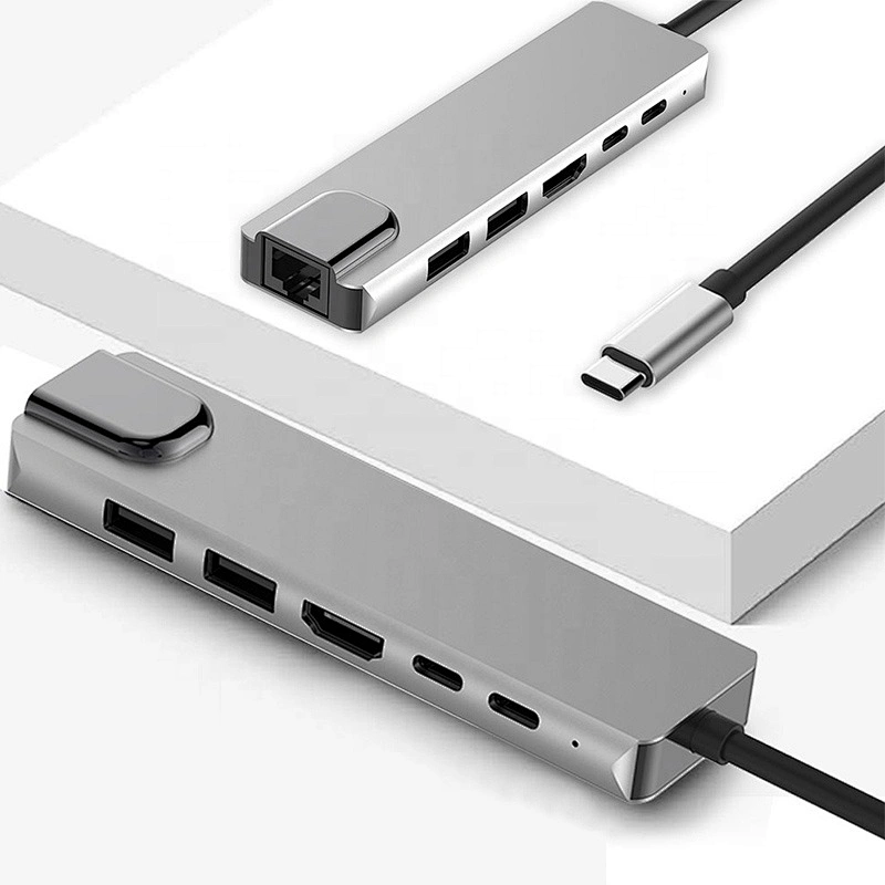 6 in 1 usb-c usb type-c hub type c to usb with HDTV rj45 PD3.0 charging adapter manufacturer factory