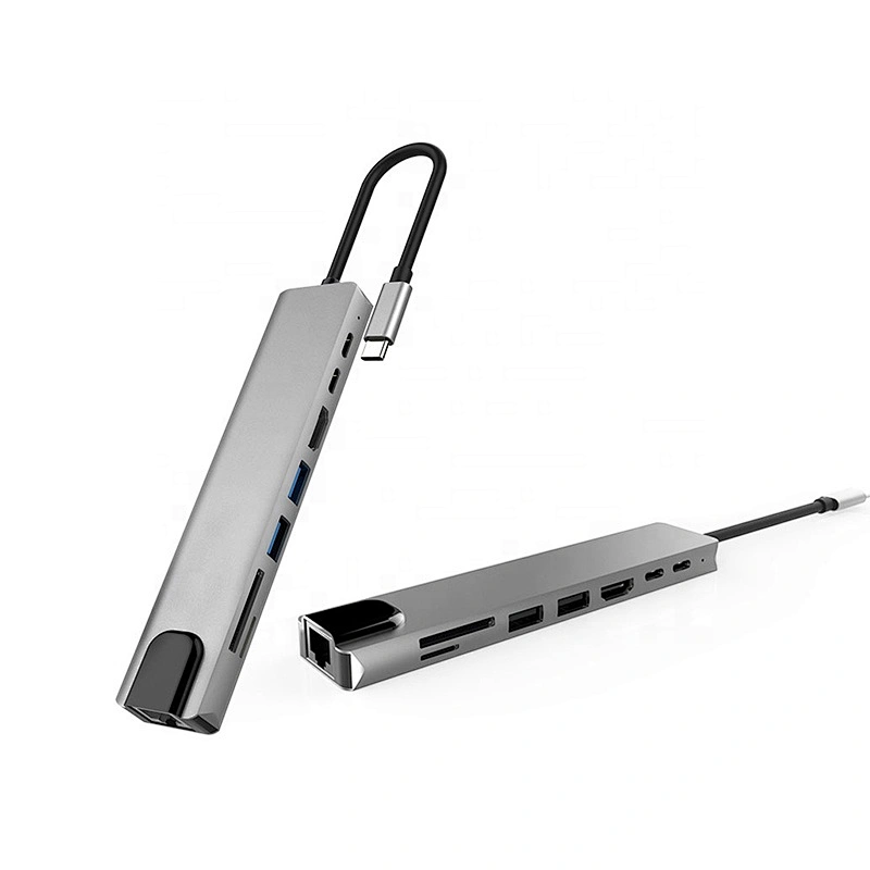 USB Type C Hub Adapter 8 in 1 Combo Hub with RJ45/ HDTV/USB 3.0 3 Port / PD/SD/TF Card Reader function