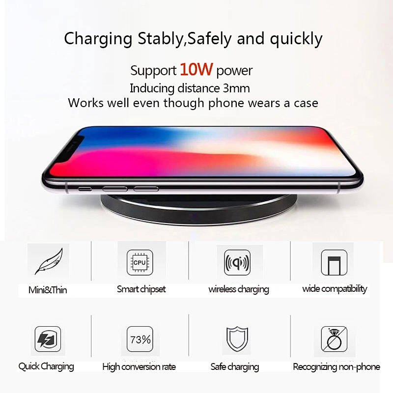 Factory Wholesale quick Charger 10W 7.5W output Qi Standard Wireless Charger for small phone